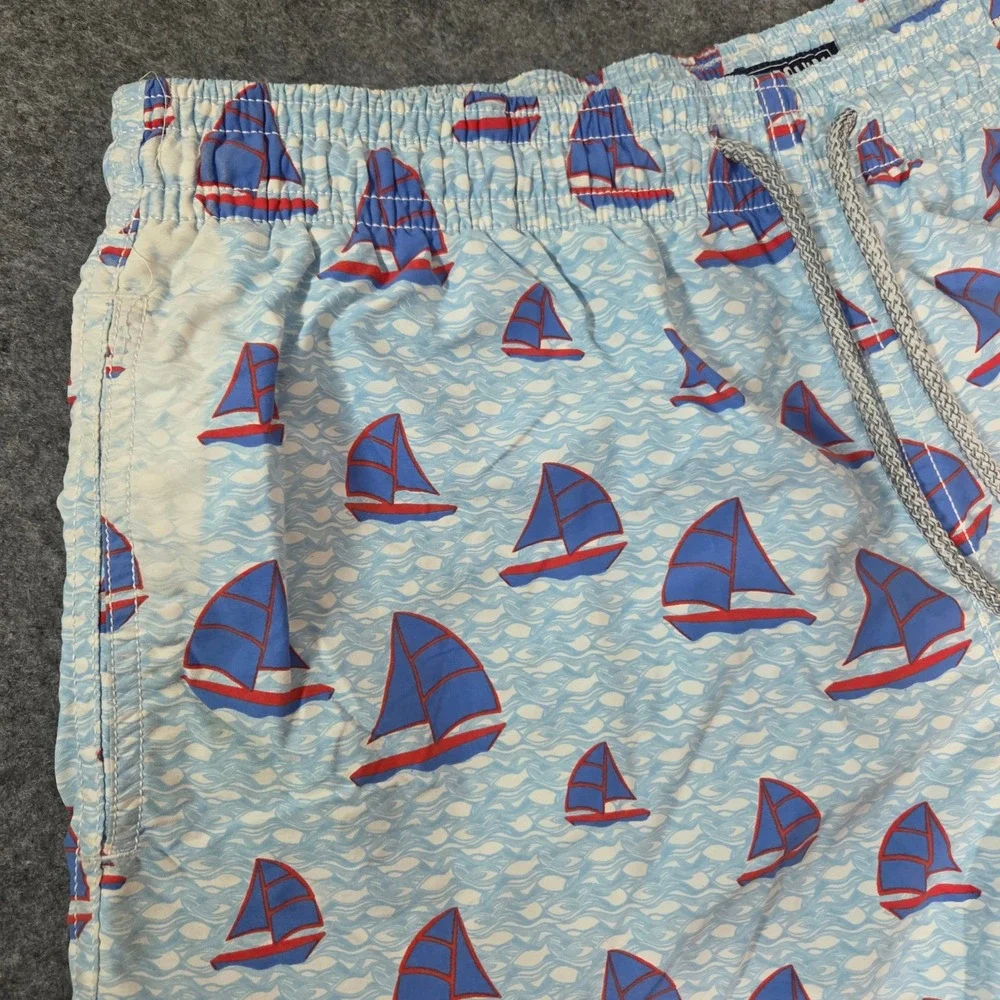 Vilebrequin Moorea Sailboat Print Swim Trunks Mens XL Blue Red Nautical Shorts